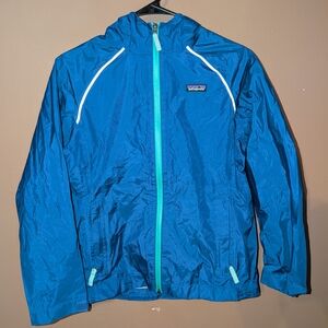Patagonia Blue and White Raincoat with Hood